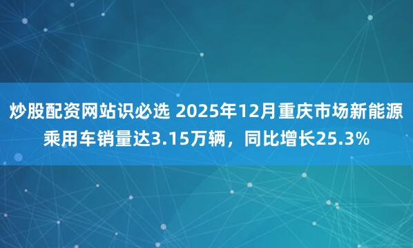 炒股配资网站识必选 2025年12月重庆市场新能源乘用车销量达3.15万辆，同比增长25.3%